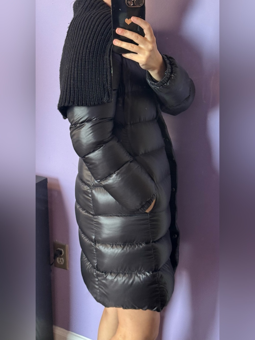 Prada sport Black Down Puffer Coat with Knit Shoulder Cape - Picture 14 of 16